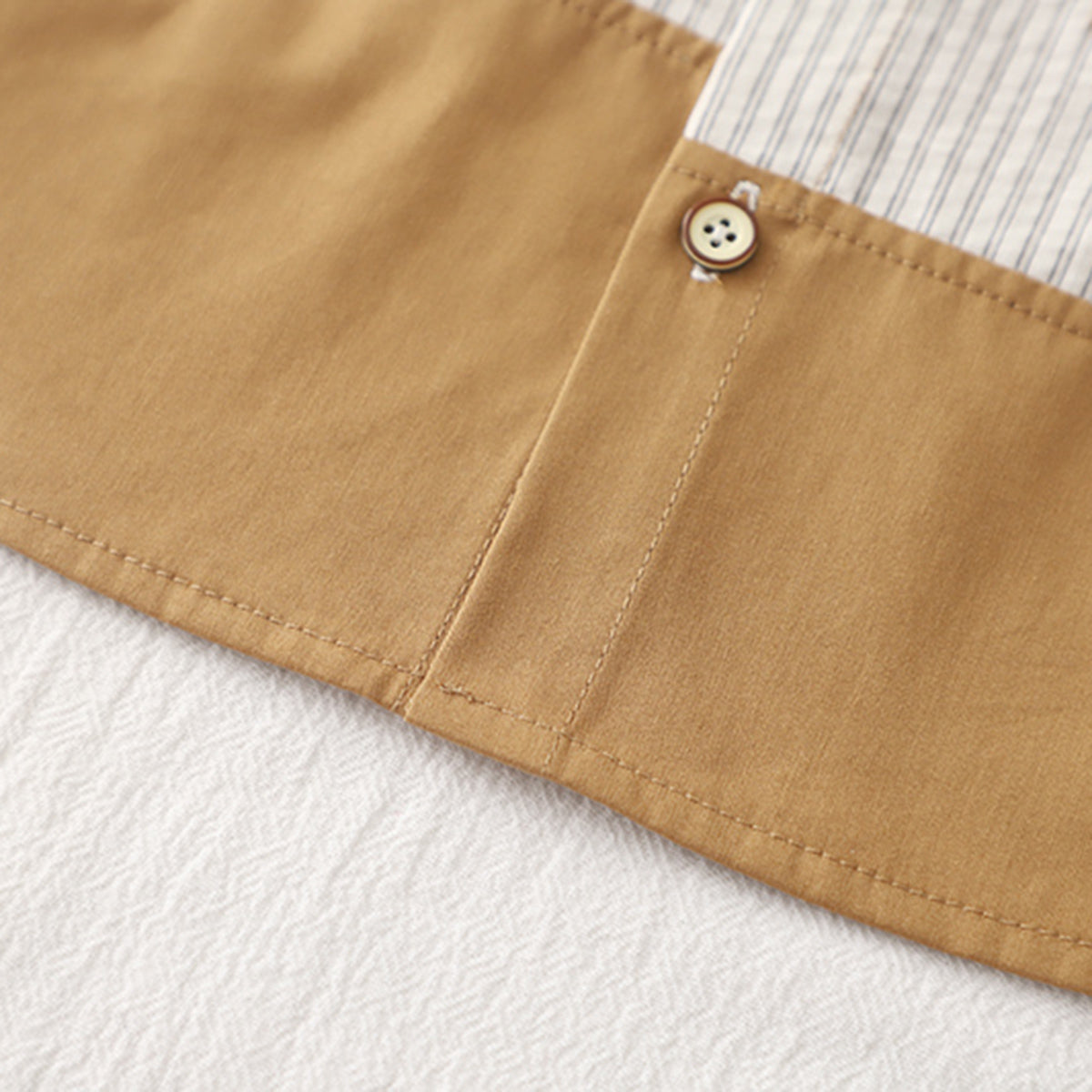 Boys Khaki Color-Blocked Shirt With T-Shirt And Cargo Shorts Set Sets