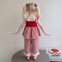 Girls Red Checked Sleeveless Top With Pants Sets 2 pc. Sets