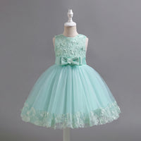 Girls Light Green Floral Applique Sleeveless Tutu Party Wear Dress Party Dresses Light Green 1-2 Y