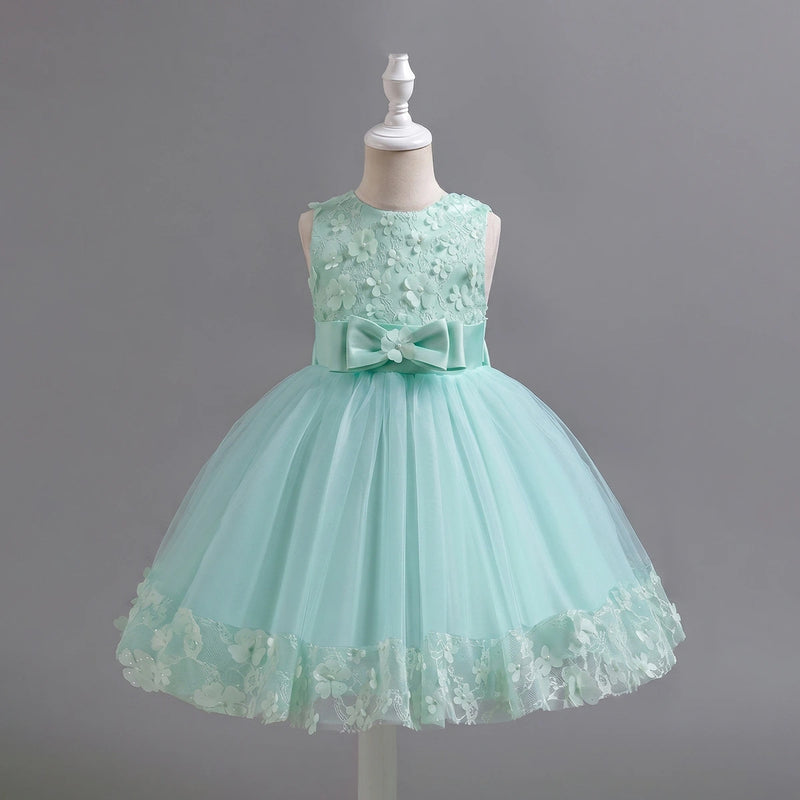Girls Light Green Floral Applique Sleeveless Tutu Party Wear Dress Party Dresses Light Green 1-2 Y