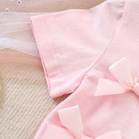 Girls Light Pink Bow Applique Short Sleeve T-Shirt With Denim Jeans Sets 2 pc. Sets