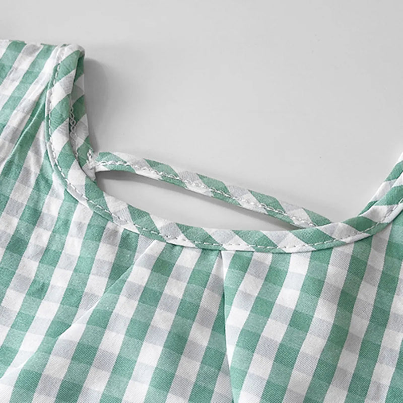 Girls Green Checked Top With Ruffled Hem Shorts Sets Sets