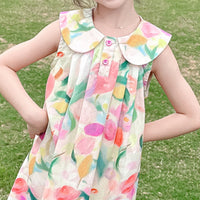 Girls Multicolour Floral Print Sleeveless Peter Pan collar A-Line Dress Casual Dresses