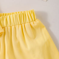 Girls Yellow Floral Applique Flutter Sleeve Top With Shorts Sets 2 pc. Sets
