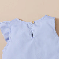 Girls Light Blue Stripes Ruffled Top With Eyelet Hem Skirts Set Sets