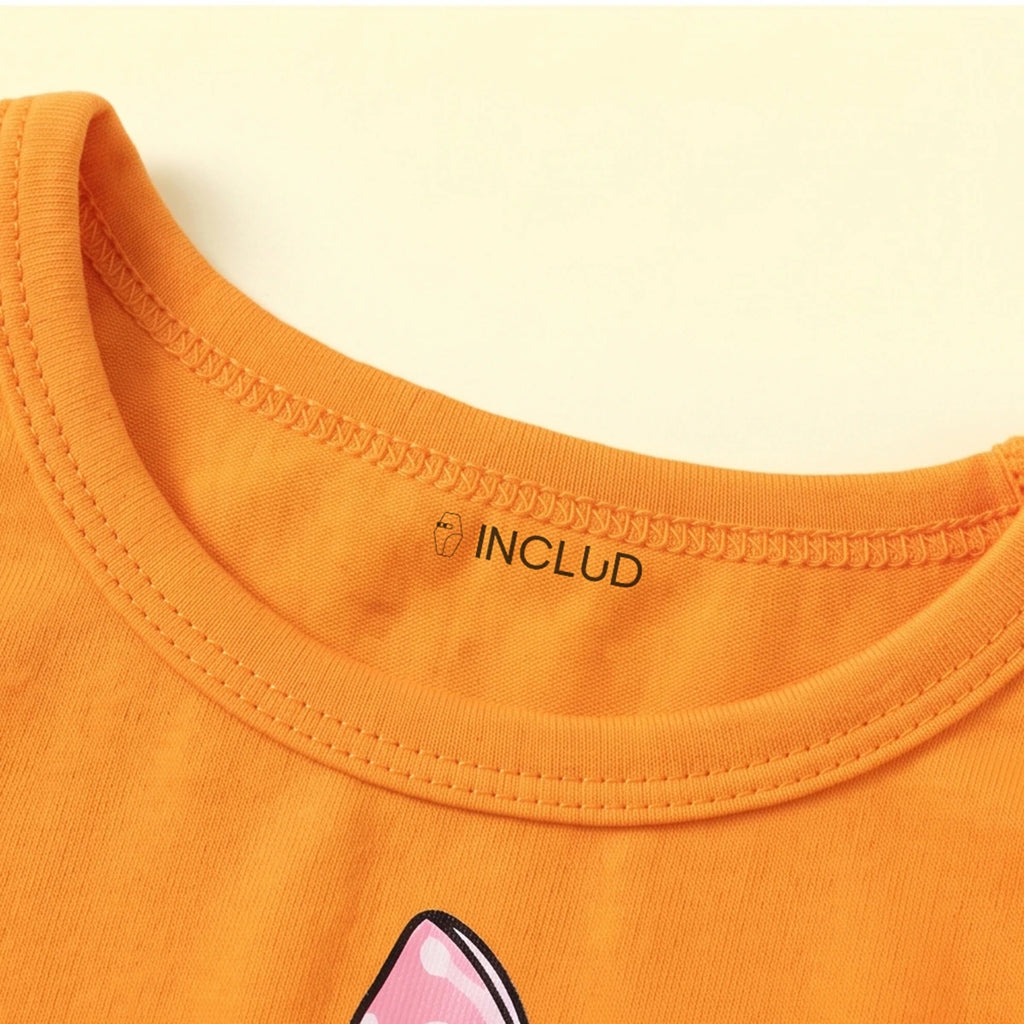 Girls Orange Skeleton Print Fit & Flare Dress Casual Dresses