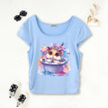 Girls Light Blue Hamster Graphic Short Sleeves Scoop Neck T-Shirt Tshirts Light Blue 7-8 Y