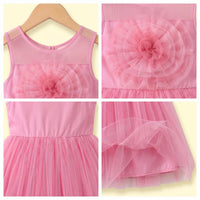 Girls pink sleeveless party gown with floral applique and tulle