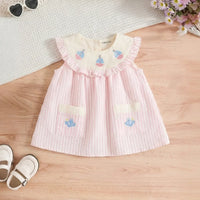 Girls Pink Stripes Sleeveless A-line Dress With Seaboat Embroidery Casual Dresses Pink 1-2 Y