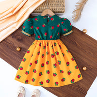 Girls Green Short Sleeve Floral Printed Fit & Flare Dress Casual Dresses