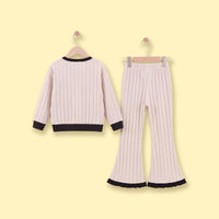 Girls Beige Textured Sweatshirt & Flared Pants Sets 2 pc. Sets
