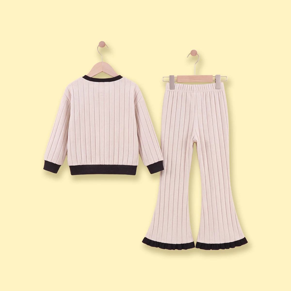 Girls Beige Textured Sweatshirt & Flared Pants Sets 2 pc. Sets