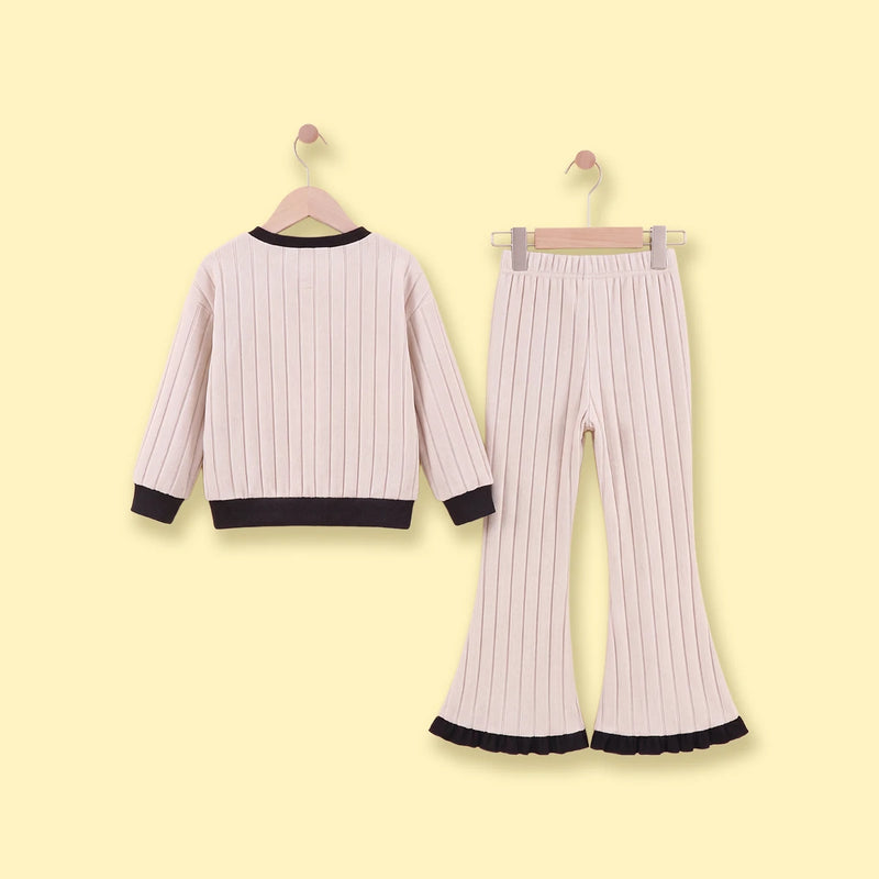 Girls Beige Textured Sweatshirt & Flared Pants Sets 2 pc. Sets