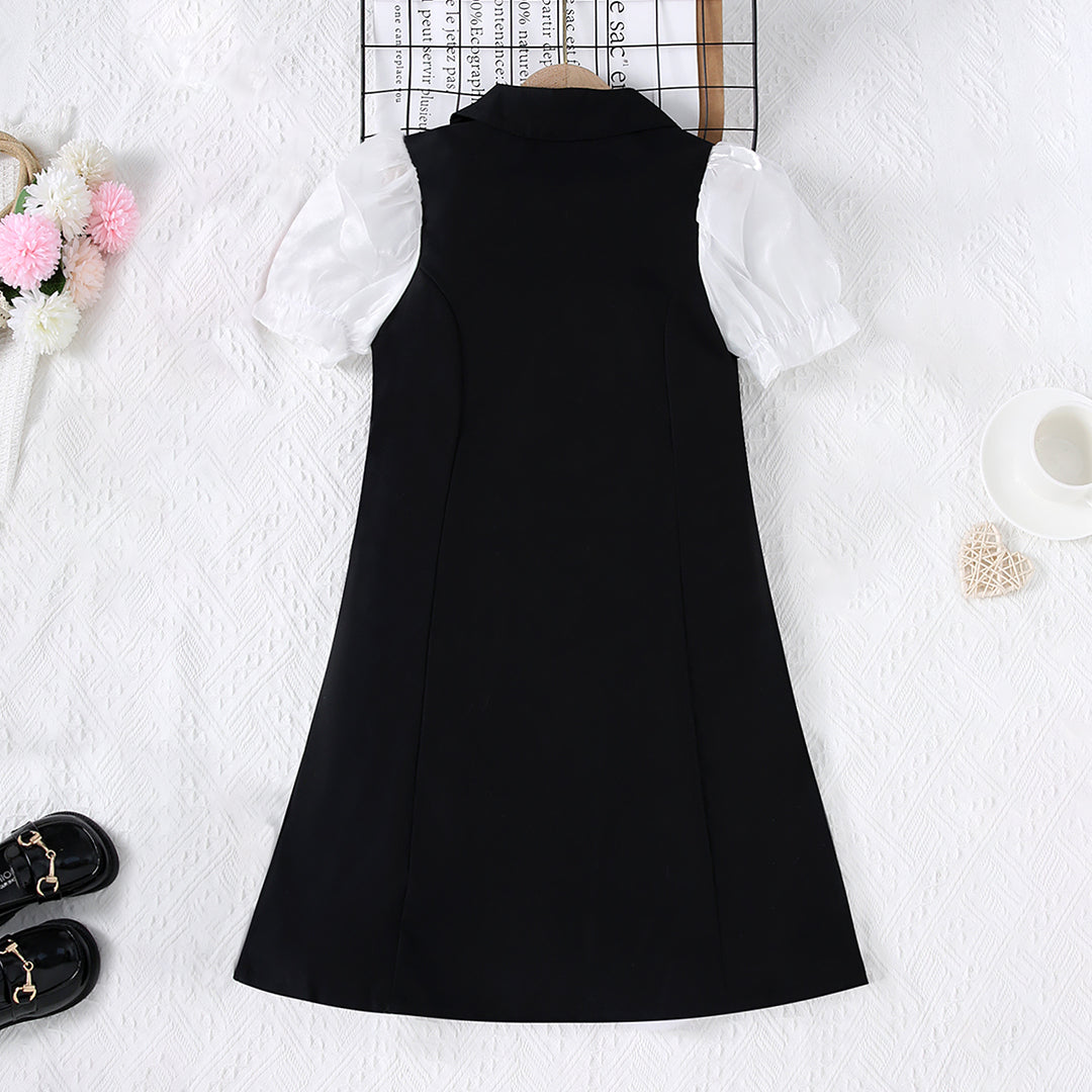 Girls Black and White Puff Sleeves Formal Blazer Dress Casual Dresses
