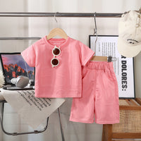 Girls Pink Embossed Print Short Sleeve T-Shirt With Shorts Sets 2 pc. Sets Pink 1-2 Y