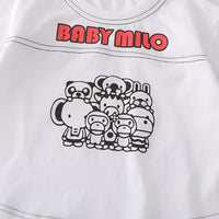 Boys White Graphics Short Sleeves T-Shirt With Denim Shorts Set Sets