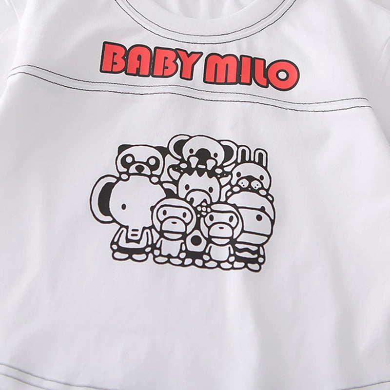 Boys White Graphics Short Sleeves T-Shirt With Denim Shorts Set Sets