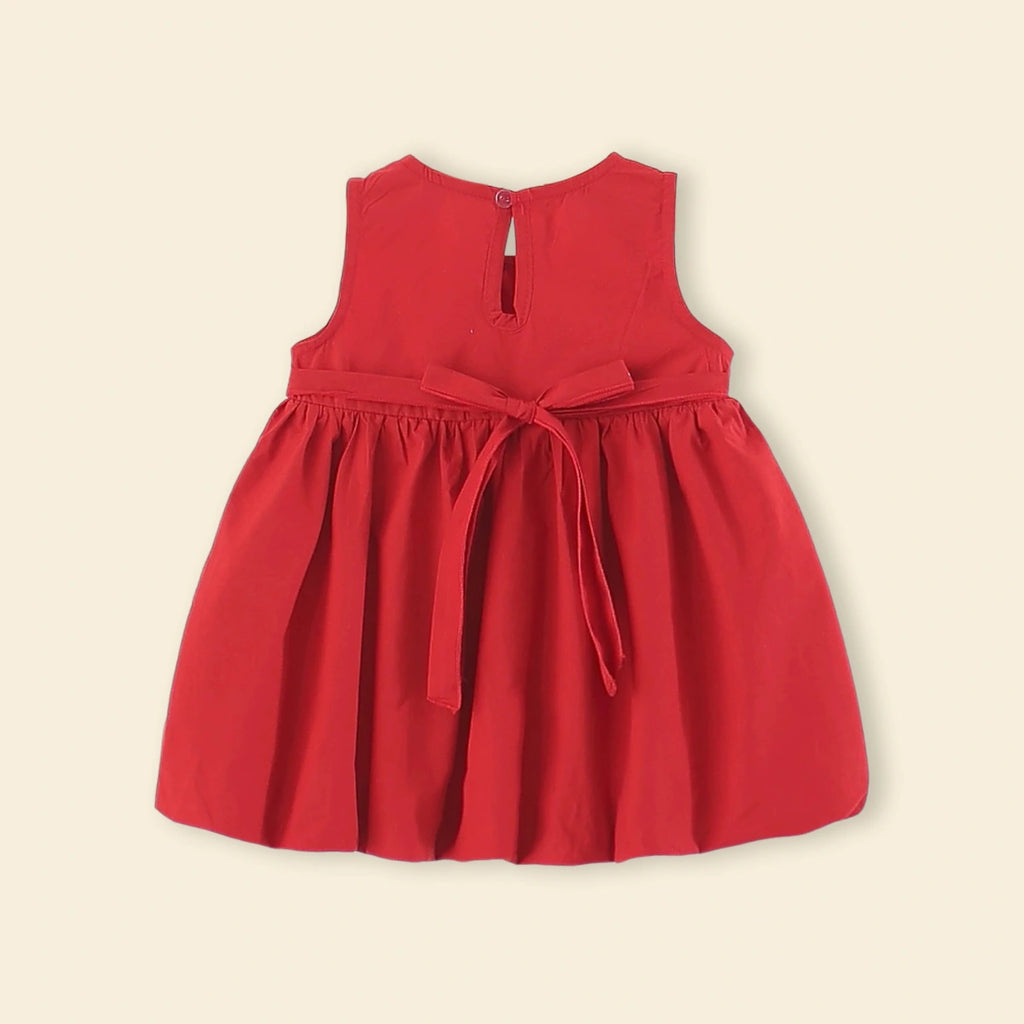 Girls Red Bunny Applique Balloon Dress Casual Dresses