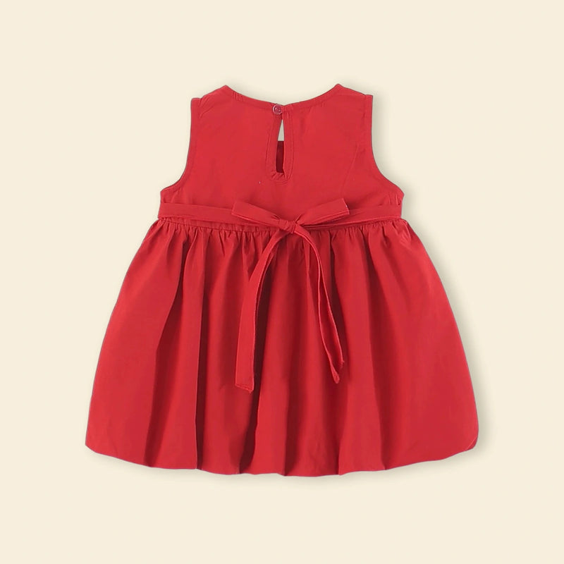 Girls Red Bunny Applique Balloon Dress Casual Dresses