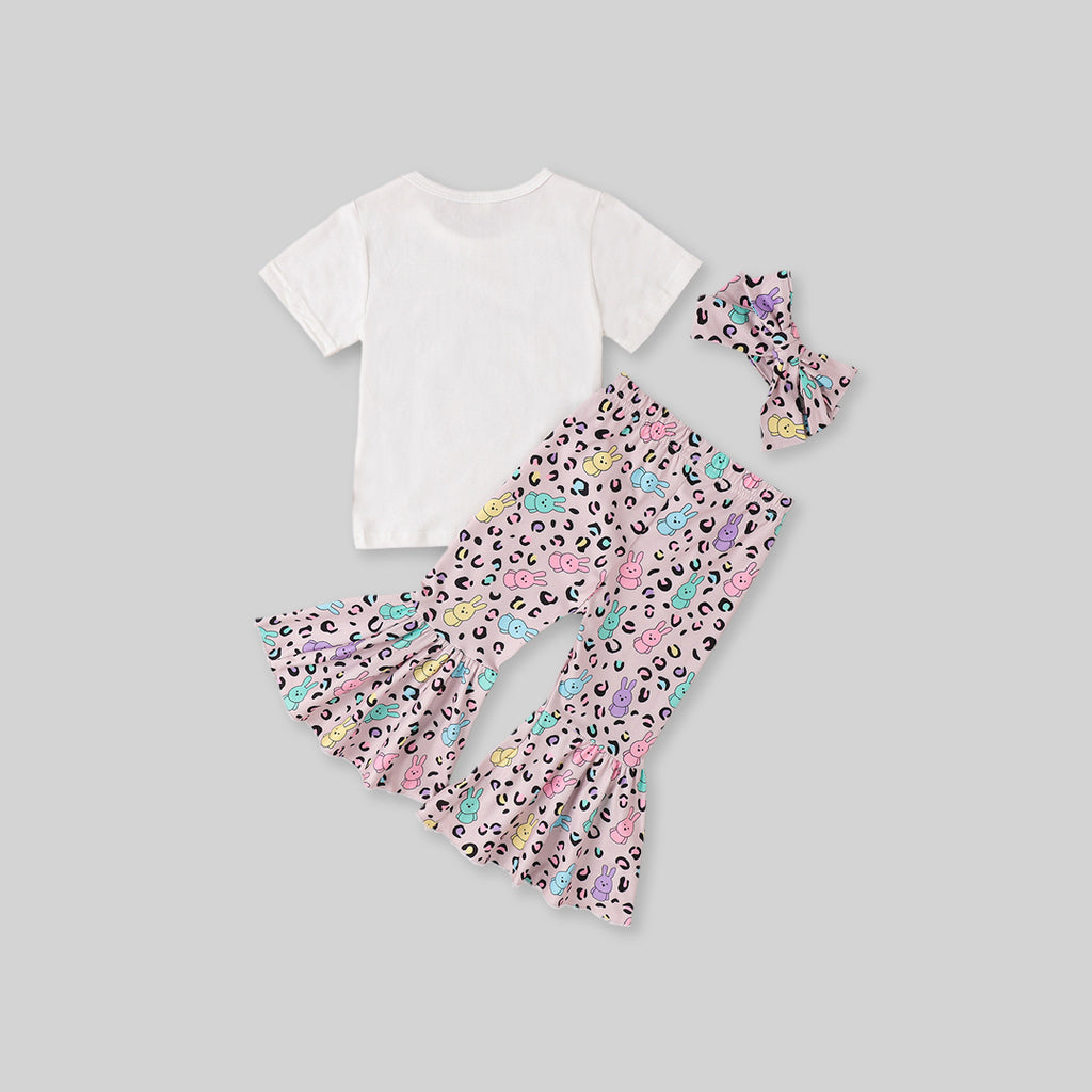 Girls Bunny Print T-Shirt With Pants & Headband 3 pc. Sets   