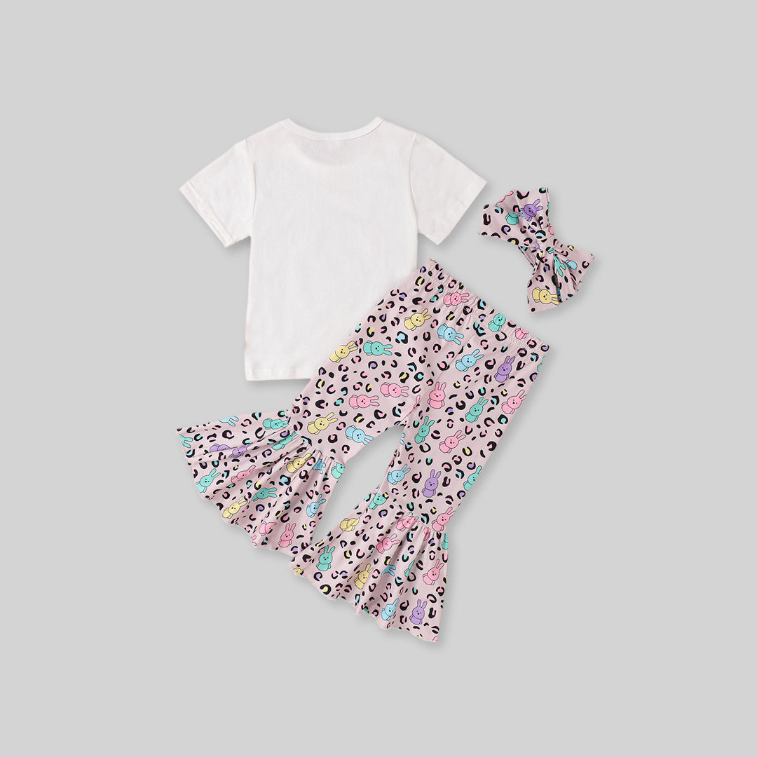 Girls Bunny Print T-Shirt With Pants & Headband 3 pc. Sets   