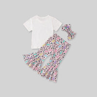 Girls Bunny Print T-Shirt With Pants & Headband 3 pc. Sets   