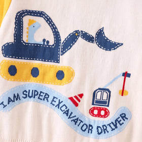 Boys Multicolor Sweater With Self-Design Excavator Theme Sweaters & Cardigans