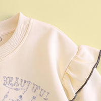 Girls Off White Graphic Ruffled Sweatshirt & Denim Pants Sets Sets