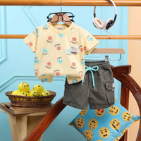 Boys Yellow Graphics Printed T-Shirt With Cargo Pocket Shorts Set 2 pc. Sets Yellow 3-6 M