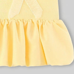 Girls Yellow Flared Sleeveless Mini Dress With Bow Detail Casual Dresses