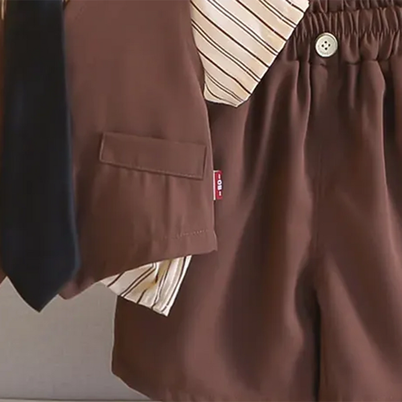 Boys Brown Vest & Shirt With Shorts & Neck Tie Sets Sets