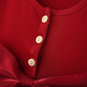 Girls Red Solid Layered Ruffle Dress With Bow Casual Dresses