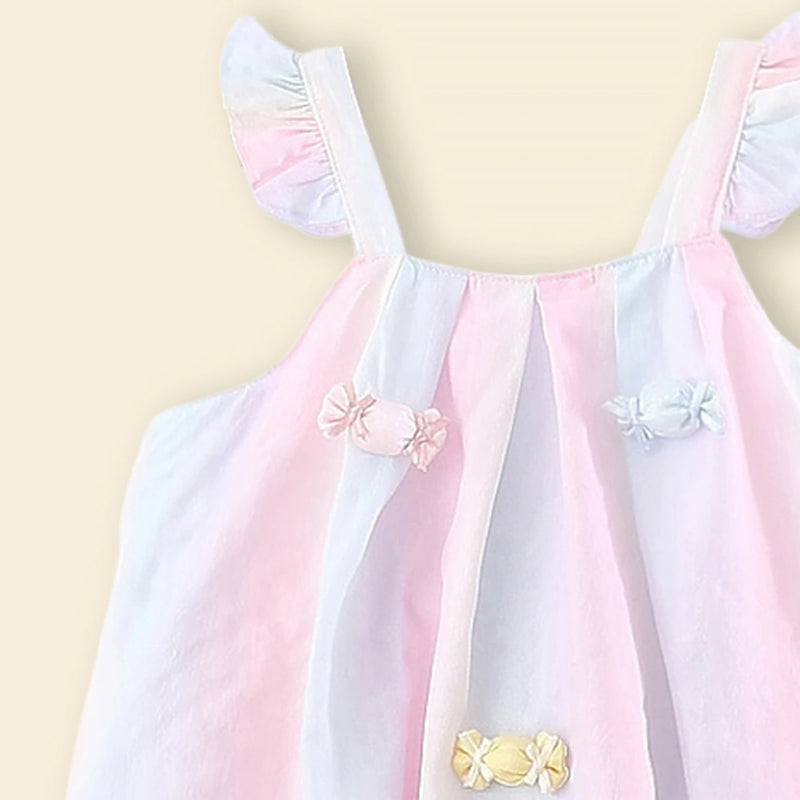 Girls Light Pink Candy Applique Top With Shorts Sets Sets