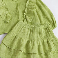 Girls Green Textured Ruffled Top with Tiered Skirt Sets 2 pc. Sets