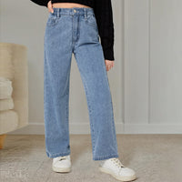 Girls Light Blue Straight Fitted Denim Pants Pants