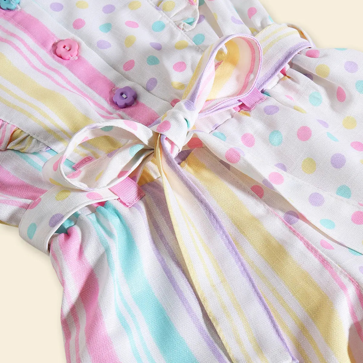Girls Multicolor Polka Dot Print Romper With Flutter Sleeves Jumpsuits