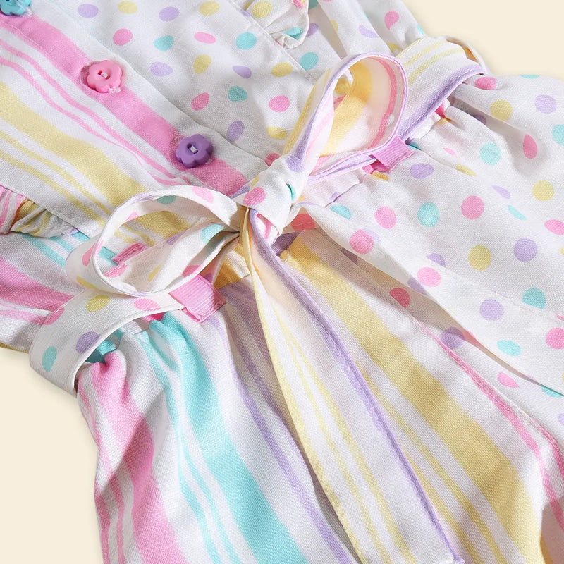 Girls Multicolor Polka Dot Print Romper With Flutter Sleeves Jumpsuits