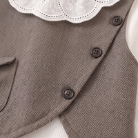 Girls Light Brown Textured Vest & Pants With Eyelet Collar Top Sets Sets