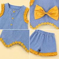 Girls Blue Sleeveless Denim Top With Shorts Sets 2 pc. Sets