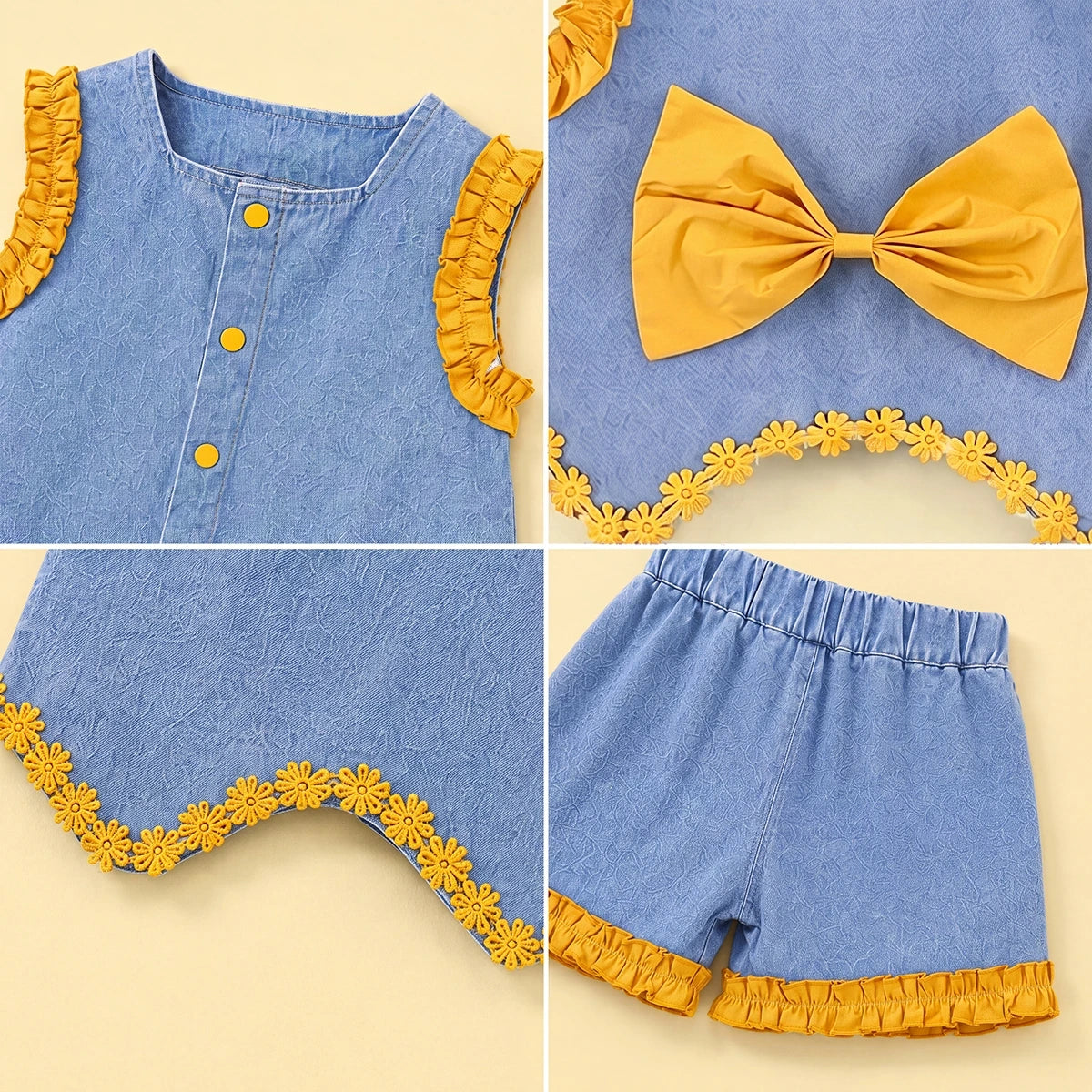 Girls Blue Sleeveless Denim Top With Shorts Sets 2 pc. Sets
