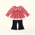 Girls Red Checked Bell Sleeve Top With Pants Sets 2 pc. Sets Red 1-2 Y