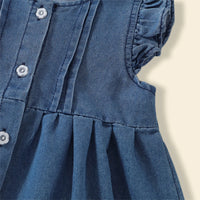 Girls Blue Flutter Sleeve Light Wash Denim A-Line Dress Casual Dresses