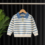 Boys Blue Stripes Knitted Polo Sweater