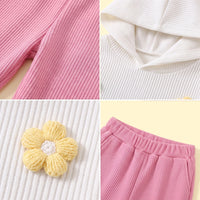 Girls White Flower Applique Hooded Sweatshirt With Joggers Sets Sets