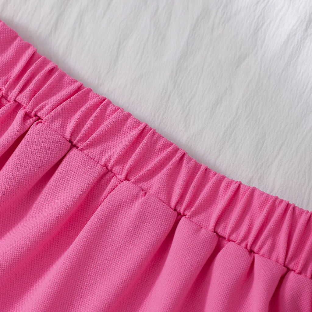 Girls Pink Short Sleeves Polo Top With Skirt Co-ord Sets Sets