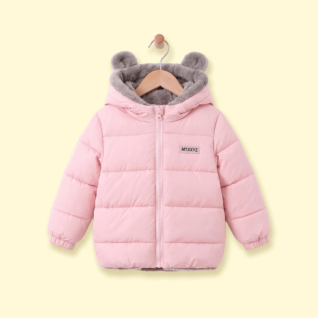 Boys Pink Bear Ear On Hood Zip-up Puffer Jacket Coats & Jackets Pink 1-2 Y