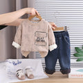 Boys Khaki Abstract Printed Sweatshirt With Denim Pants Set Sets Khaki 1-2 Y