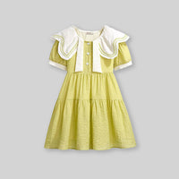Girls Short Sleeve Peter Pan Big Collar Dress Casual Dresses   
