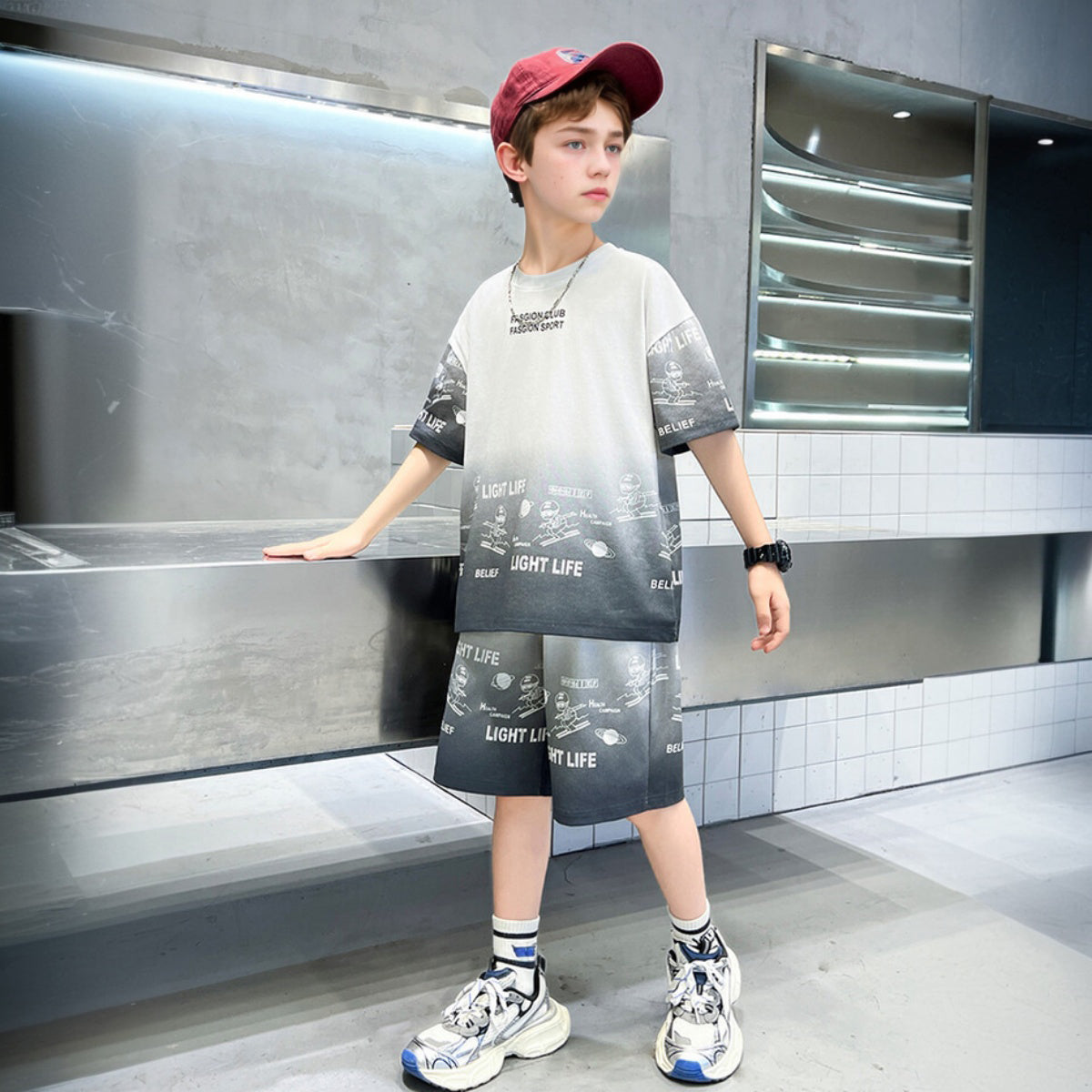 Boys White Typographic Printed Summer T-Shirt With Shorts Set 2 pc. Sets