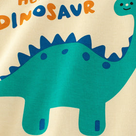 Boys Cream Dinosaur Printed Long Sleeves T-Shirt Tshirts